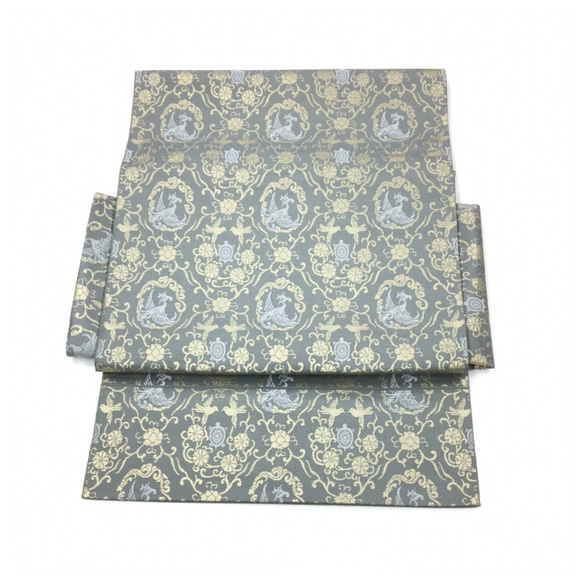 上質　正絹　袋帯　二部式　グレー　二重太鼓　作り帯 6枚目の画像