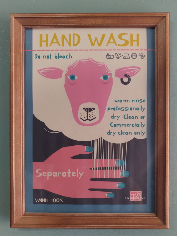 【WOOL 100％　HAND WASH】   ポスター A4 A3 インテリア デザイン レトロ WOOL 1枚目の画像