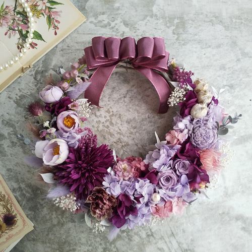 春色♪ハーフリース⋆︎* ⁿᵉʷ⚘.。Lune Bonheur＜shabby chic ＞＊夏＊リース＊ハーフリース