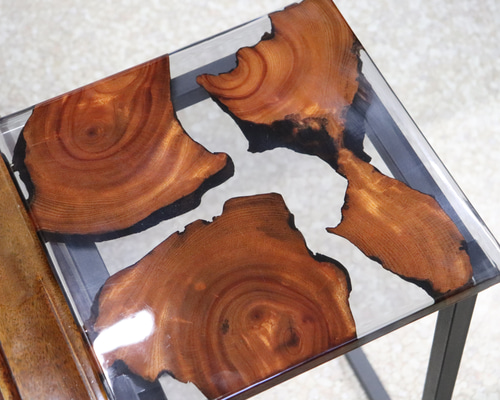 クリア×ケヤキ レジンサイドテーブル サイドテーブル yamakagework