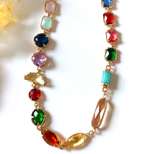ビジュー ネックレス 多色 レシピNo.KR1082 貴和クリスタルのレトログロウビジューネックレス