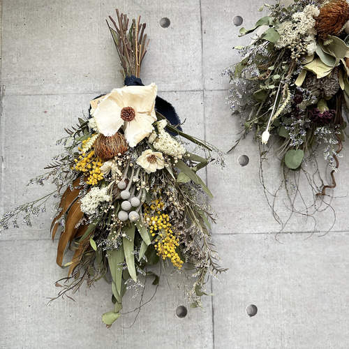 スターチス リース　ドライフラワー　スワッグ スターチスの白いドライフラワースワッグ | ドライフラワー
