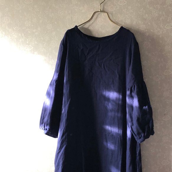 国産ダブルガーゼ　ふんわりギャザー袖ワンピース　 2枚目の画像