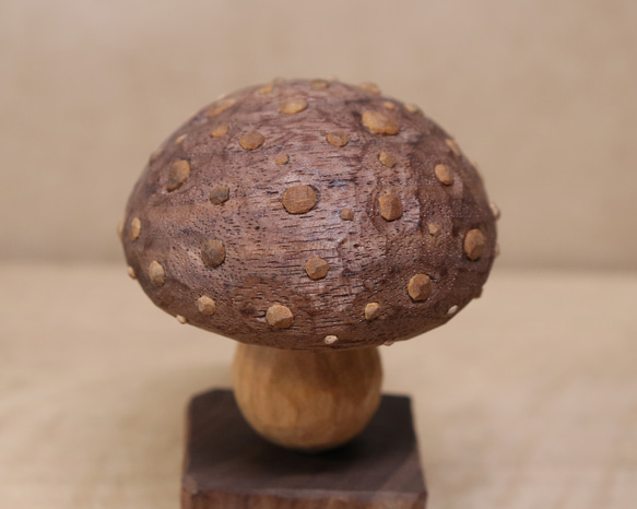 木彫り テングタケ（毒キノコ）きのこ 置物 オブジェ（木材：ウォルナット/山桜）（No.T1034） 16枚目の画像