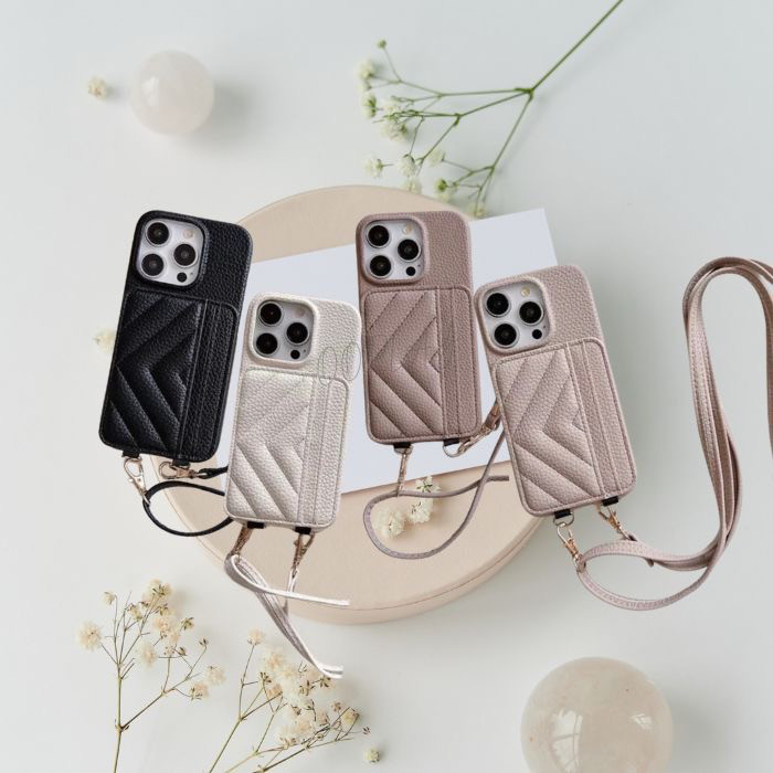 ♡全機種対応♡ショルダーストラップ付きアイフォーン iphoneスマホショルダーカード収納 15pro 14 13 12