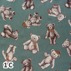 ハーフカットsize！『綿麻キャンバス　くま　テディベア柄　1Cーブルー』～52×50㎝でカット済み～ 1枚目の画像