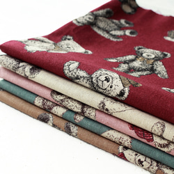 ハーフカットsize！『綿麻キャンバス　くま　テディベア柄　1Cーブルー』～52×50㎝でカット済み～ 4枚目の画像