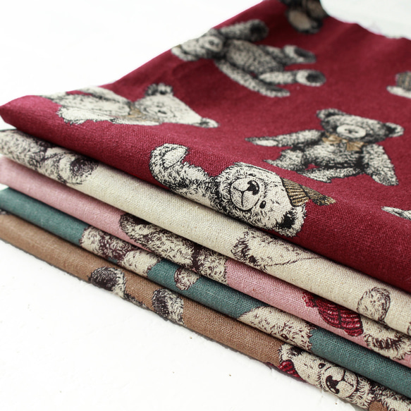 ハーフカットsize！『綿麻キャンバス　くま　テディベア柄　1Cーブルー』～52×50㎝でカット済み～ 4枚目の画像