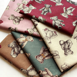 ハーフカットsize！『綿麻キャンバス　くま　テディベア柄　1Cーブルー』～52×50㎝でカット済み～ 3枚目の画像