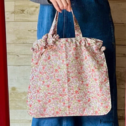 大人かわいい小花柄巾着トートバッグ(ピンク)  ナイロン　撥水　軽量　持ち運び可能　エコバッグ　サブバッグ 14枚目の画像