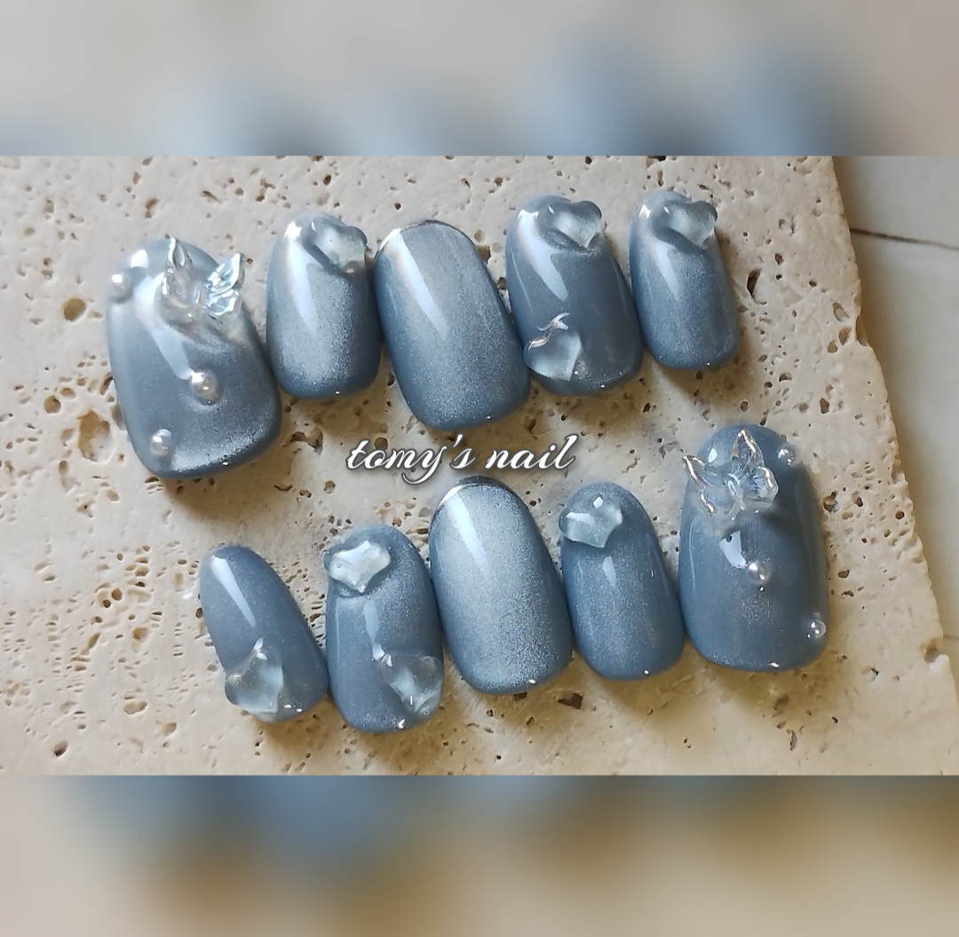 ㊹ネイルチップ ハンドメイド マグネット スカイブルー ㊹ネイルチップ ハンドメイド マグネット スカイブルーの通販 by