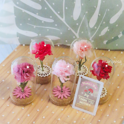 母の日ギフト2025・母の日に可愛いコルクビンの中のカーネーション