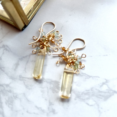 14kgfパープルアゲートレクタングルピアス/イヤリング