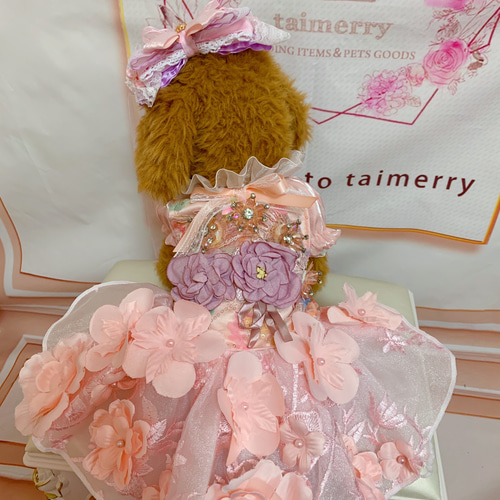 ヴィンテージドレス、ネコちゃんベスト２点おまとめです 犬猫うさちゃん服 2着限定♡華やかピンク色ドレス ペット服