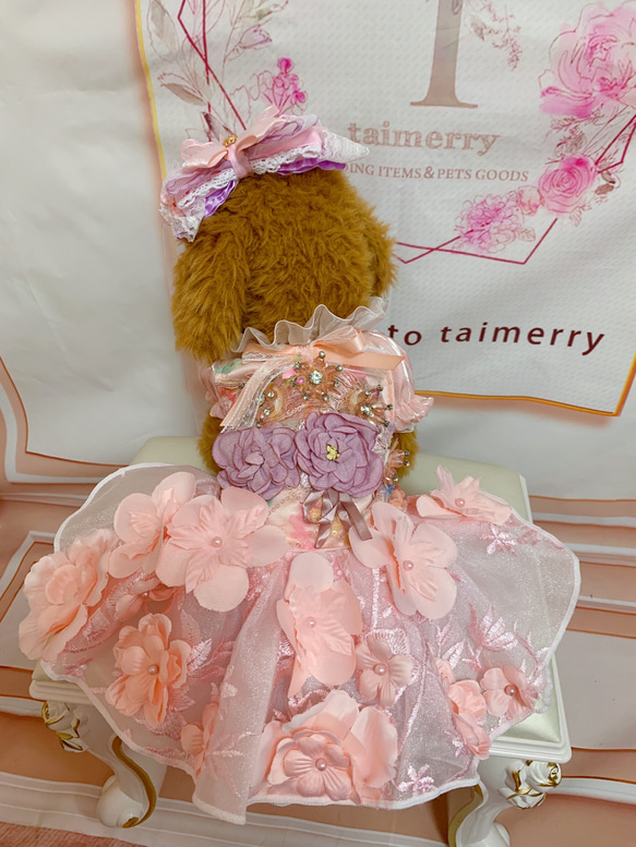 犬猫うさちゃん服　2着限定♡華やかピンク色ドレス 1枚目の画像