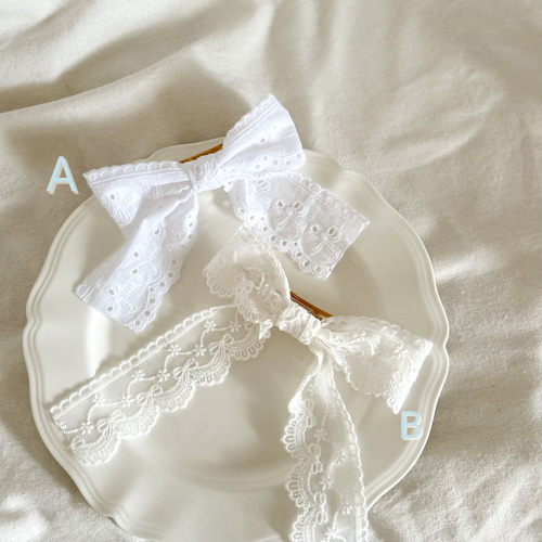 韓国の卸屋さんで仕入れたリボン柄が可愛いレースバレッタ︎︎︎︎୨୧