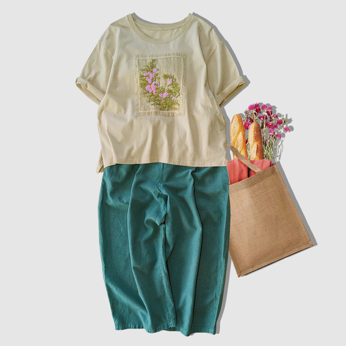 ハーブ刺繍Tシャツ＊ローズマリー
