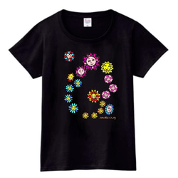 魔法の森の花たち２：プリントスターTシャツ（レディース：黒） 1枚目の画像