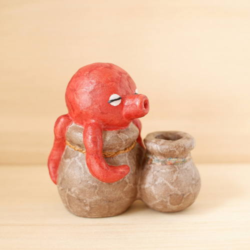 赤膚焼 蛸付き壺 一輪挿し・花瓶・花器 いきもの作家「菅原尚己