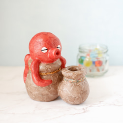 壺　花卉　タコ柄 和紙インテリア『タコ with たこ壺』 ペンスタンド・一輪挿し 一輪挿し