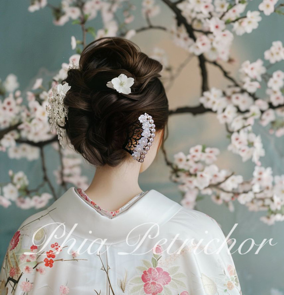 簪 和 K24GP 桜 かんざし バチ型 パール 簪 着物 髪飾り 留袖 着物 成人式 結婚式 卒業式 3枚目の画像