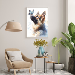 【蝶犬戯舞 - ジャーマンシェパード犬No.3】春・蝶・アートポスター・犬の絵・犬の絵画・犬のイラスト 7枚目の画像