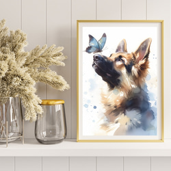 【蝶犬戯舞 - ジャーマンシェパード犬No.3】春・蝶・アートポスター・犬の絵・犬の絵画・犬のイラスト 8枚目の画像
