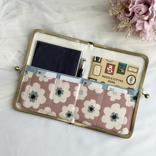 母子手帳ケース (Mサイズ用) コンパクト がま口 北欧フラワー ピンク