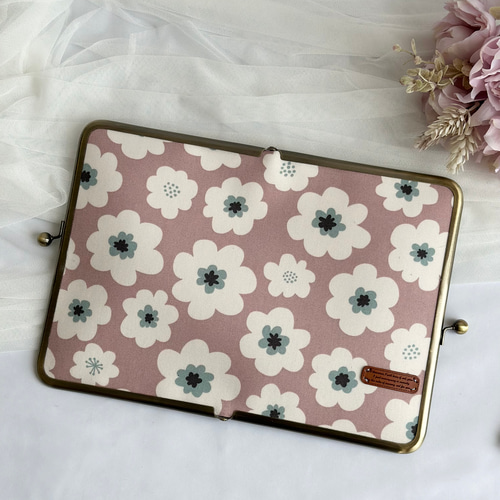 母子手帳ケース (Mサイズ用) コンパクト がま口 北欧フラワー ピンク