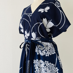 YUKATA de ドレス/紺白ツートン/長身モデルサイズ/綿100%・浴衣 4枚目の画像