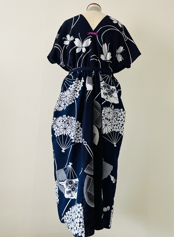 YUKATA de ドレス/紺白ツートン/長身モデルサイズ/綿100%・浴衣 3枚目の画像