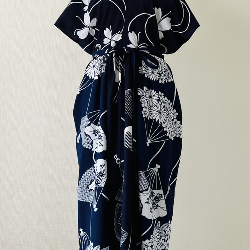 YUKATA de ドレス/紺白ツートン/長身モデルサイズ/綿100%・浴衣