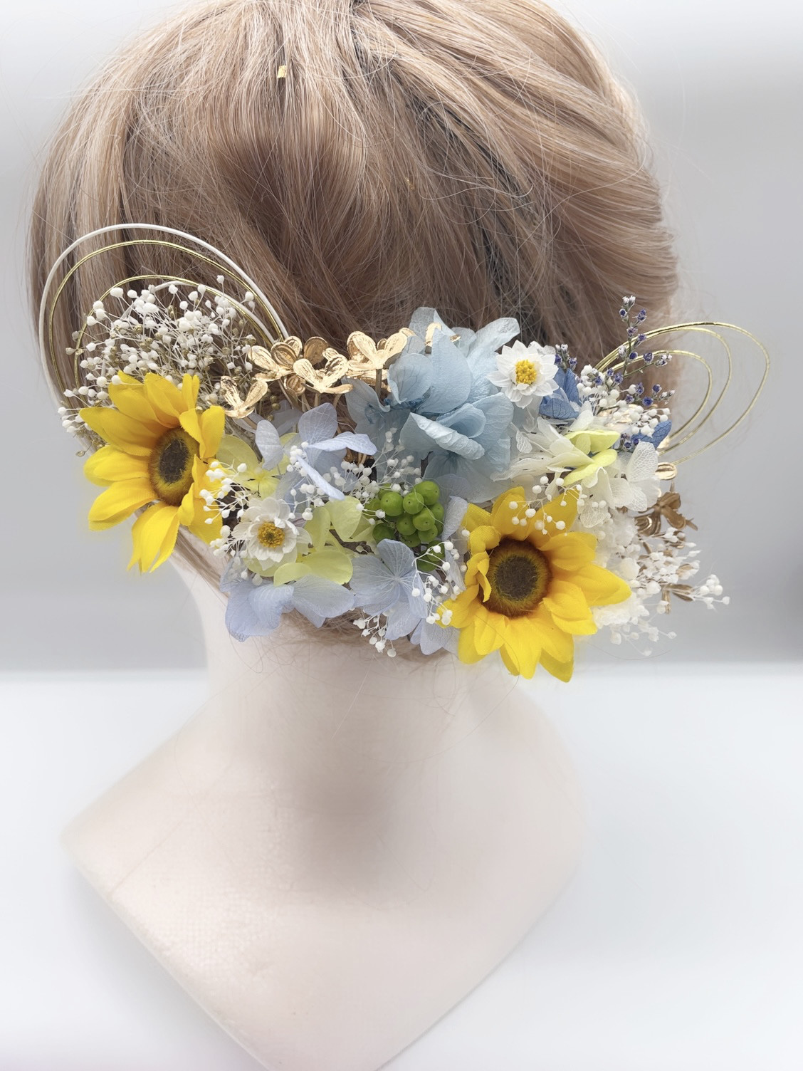 和装髪飾り　ヘッドドレス　水引　ひまわり