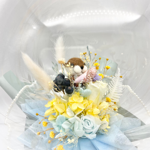 立てて飾れるバルーンブーケ♡羊毛カワウソ イエロー×水色