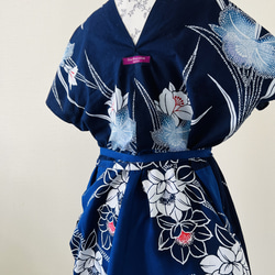 YUKATA de ドレス/紺白・牡丹/普通サイズ/フリーサイズ・綿100%・浴衣 6枚目の画像