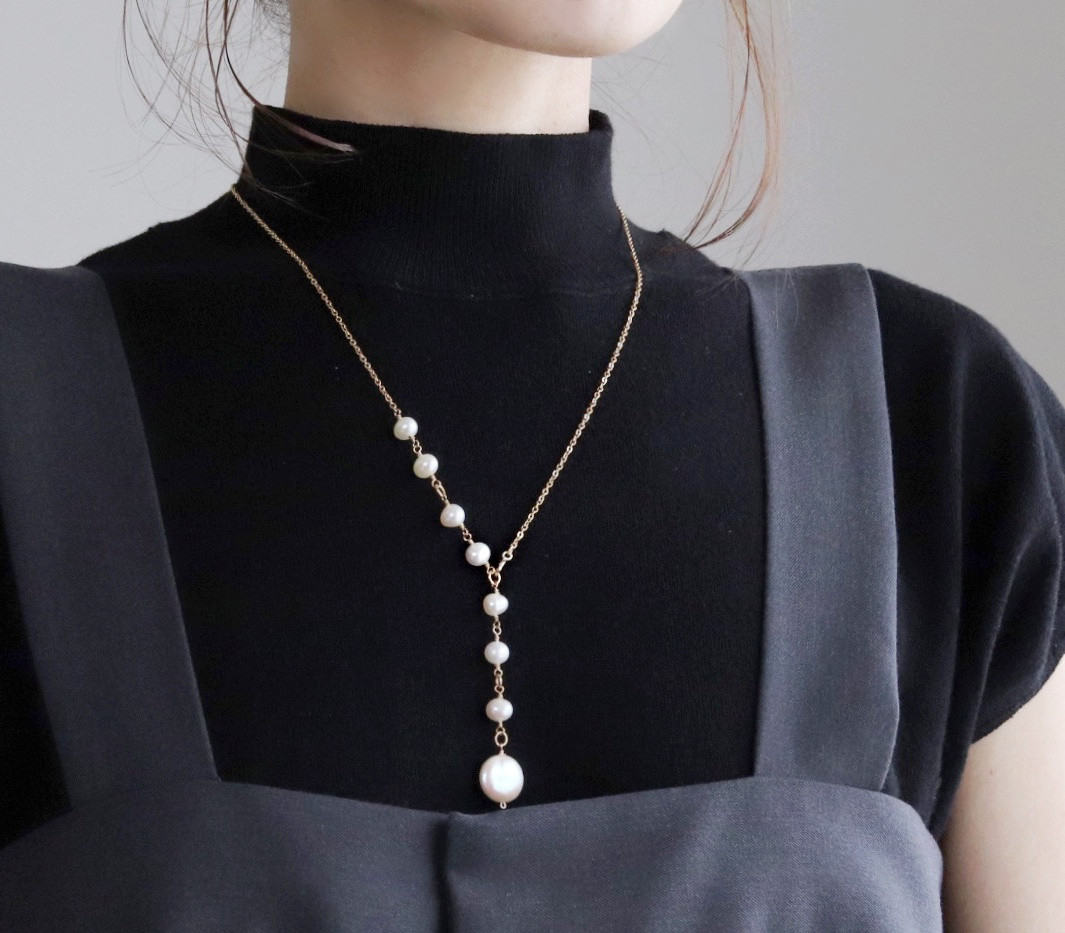 「人気No.1 ネックレス」4way・淡水パール Ｙラインネックレス(サージカルステンレス)