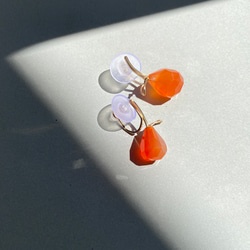 Fruit ear clips(Orange) フルーツ カーネリアン 14kgf 天然石 シングルorセット 1枚目の画像