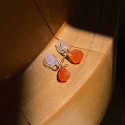 Fruit ear clips(Orange) フルーツ カーネリアン 14kgf 天然石 シングルorセット 4枚目の画像