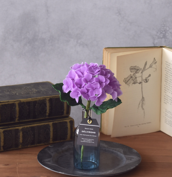 ◆粘土のお花◆　紫陽花・・・ライトブルー　シアンミニベース　A982 3枚目の画像