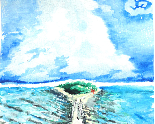 ☆送料無料☆ ポストカードサイズ 原画 青島の風景 絵画 就労