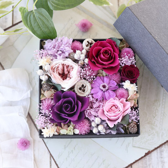 ローズガーデン　キュートピンク　キラキラスワロ&パール　ボックスフラワー ローズガーデン キュートピンク キラキラスワロ&パール ボックス