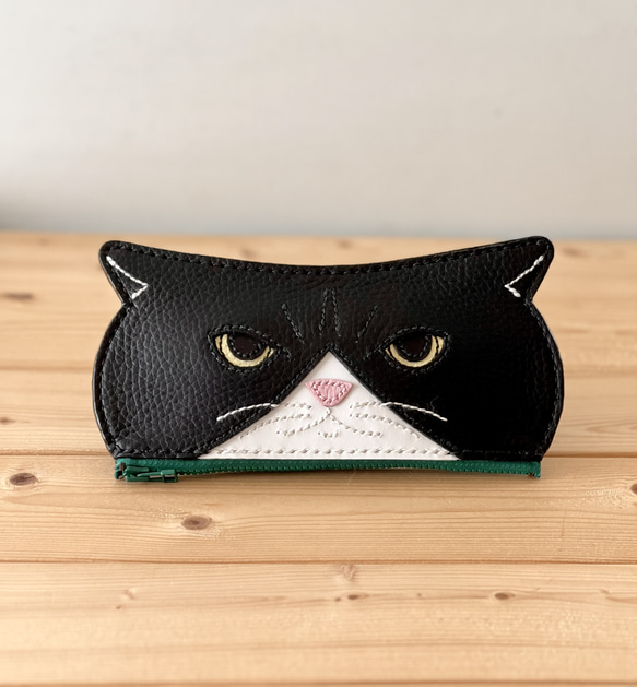 猫のメガネケース K.TAMAO作 全て手縫いのハンドメイド 姫路レザー