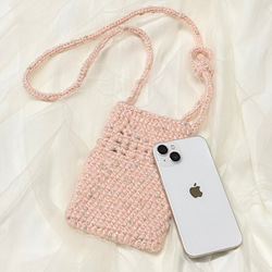 さくらピンクの手作りかぎ針編み携帯電話バッグ_N008 2枚目の画像