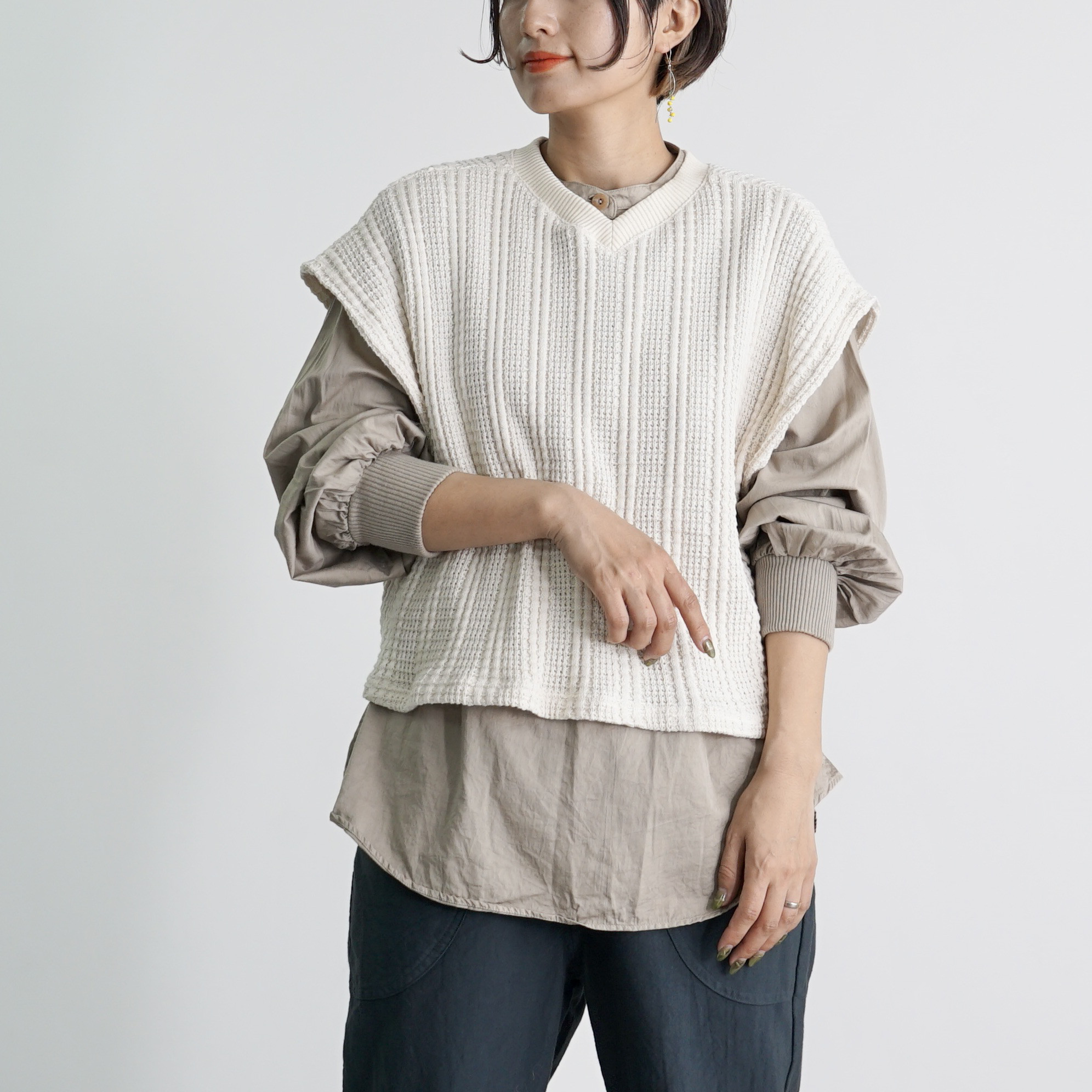 2wayショートニットベスト/生成り/愛知県三河ニット