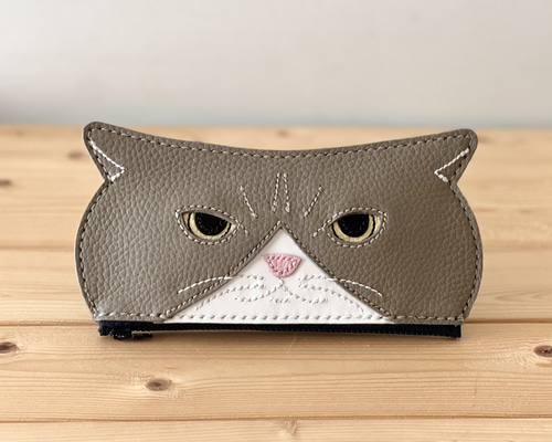 猫のメガネケース K.TAMAO作 全て手縫いのハンドメイド 姫路レザー 猫