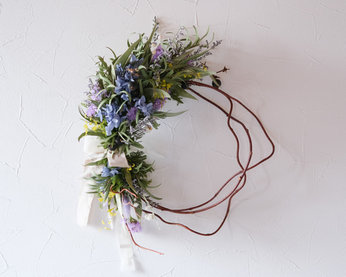 ＊こりどらす＊布リース　刺繍リボン　紫陽花リース c39afcc2fc34b7f1dd0af36862e1e5