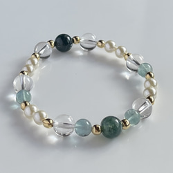 夏の装い 天然石ラリマー 爽やかブレスレット ゴールドカラー