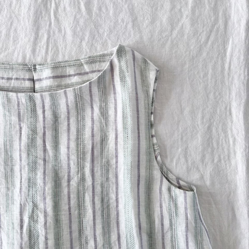 ジャスミンワンピース リネン ストライプ オフホワイト×若草 ＊暮らし