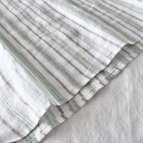 ジャスミンワンピース リネン ストライプ オフホワイト×若草 ＊暮らし