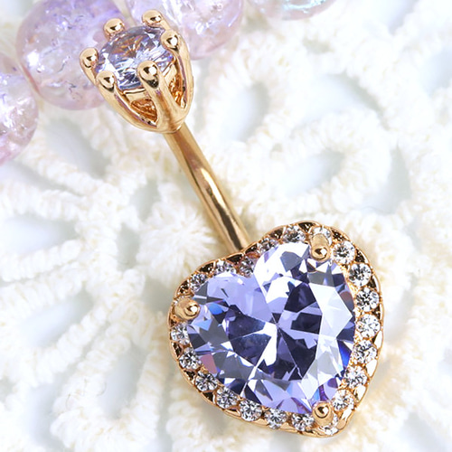 ゴージャスハート へそピアス ボディピアス ピンクゴール色×ライト